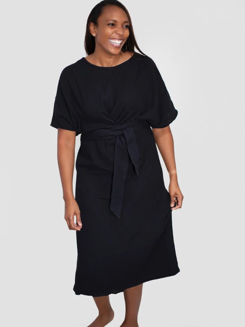 Suunday The Dolman Dress in Black Cotton Gauze Midi